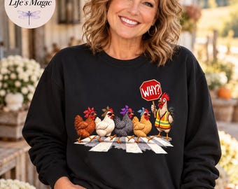 Funny Chicken Shirt, Chickens Crossing Road Sweatshirt, Crazy Chicken Lady Gift, Chicken Lover Hoodie, Farm Animal Tote Bag, Chicken Mom Tee