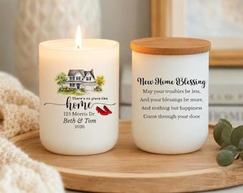 There's No Place Like Home Custom Watercolor House Candle, Personalized Realtor Closing Gift, New Home Blessing Housewarming Keepsake