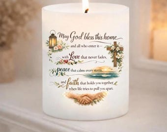 Christian Blessing Candle, God Bless This Home Candle, Custom Engraved Lid, Religious Housewarming Gift, Inspirational Christian Decor