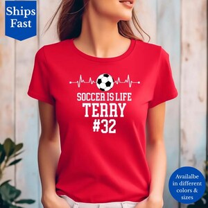 Custom Soccer Mom T-Shirt, Personalized Team Name & Number Tee for Soccer Fans, Proud Soccer Parents Top, Sports Gifts, Soccer Player Shirt