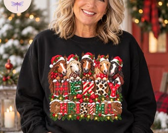 Horse Christmas Sweatshirt, Merry Christmas Horses Hoodie, Cowgirl Christmas Tote Bag, Horse Lover Gift, Western Country Xmas, Horse Mom