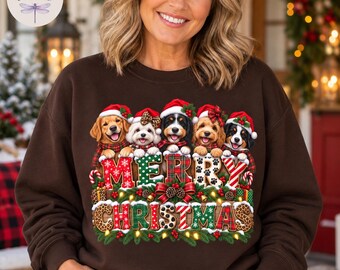Dog Christmas Sweatshirt, Merry Christmas Dog Mom Hoodie, Dogs In Santa Hats Tote Bag, Funny Dog Lover Christmas Gift, Festive Holiday Shirt