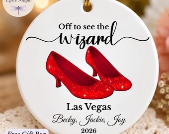 Off To See The Wizard Personalized Girls Trip Ornament, Ruby Slipper Vacation Keepsake, Custom Names Year Bacholette Best Friend X-Mas Gift