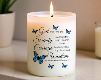Serenity Prayer Candle, Custom Engraved Lid, Courage, Wisdom, Serenity, Gift For Christian Women, Scripture Bible Verse