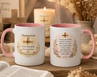 Trusting God Is Not a Destination Faith Coffee Mug | Christian Gift for Her | Proverbs 3:5 | Farmhouse Cross Mug | Scripture Mug