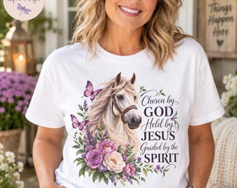 Chosen By God Christian Horse Shirt Majestic Horse Floral Tee Horse Lover Gift For Women Faith Horse Tote Bag Comfort Colors Equestrian Gift