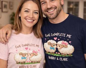 Personalized Ewe Complete Me Shirt, Custom Sheep Matching Couple Shirt, Funny Valentine Gift, Cute Farm Pun Anniversary Gift With Names