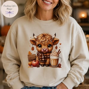 Fall Highland Cow Shirt, Cute Pumpkin Patch Tee, Autumn Iced Coffee Sweatshirt, Cozy Farm Animal Hoodie, Thanksgiving Gift for Her, Tote Bag