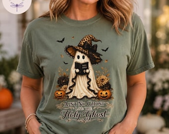 Ain't No Ghost Like The Holy Ghost Shirt, Christian Halloween Shirt, Comfort Colors, Leopard Ghost Bible Tee, Fall Faith Shirt, Canvas Tote