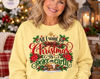 Peace On Earth Christmas Shirt, Comfort Colors Nativity Sweatshirt, Christian Christmas Tee, Manger Faith Shirt, Religious Holiday Gift
