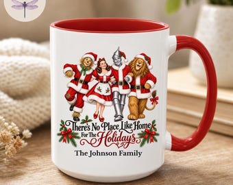 Personalized No Place Like Home Mug, Wizard of Oz Christmas Coffee Mug, Custom Family Name Holiday Gift for Her, Classic Movie Fan Cup