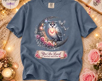 You Are Loved Beyond Measure Owl Shirt, Christian Faith Tee, Crescent Moon Sweatshirt, Scripture Tee Jeremiah 31:3, Comfort Colors Shirt