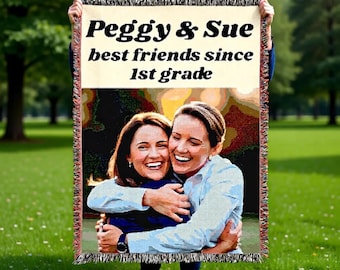 Personalized Custom Photo Woven Blanket, Friendship Blanket, Gift For Friend, BFF Vacation Keepsake Throw