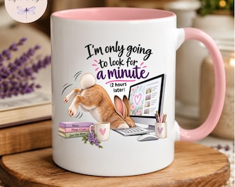 Down The Rabbit Hole Mug, Funny Overthinker Coffee Mug, Curiosity Rabbit Lover Procrastinator Internet Scrolling Researcher, Cute Bunny Gift