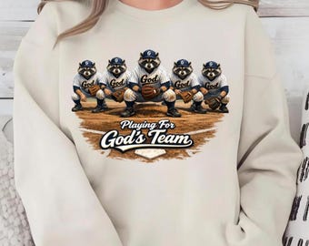 Playing On God’s Team Shirt, Christian Baseball Tee, Raccoon Baseball Top, Faith Sports Shirt, Jesus Lover Tee, Baseball Dad and Mom