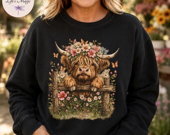 Floral Highland Cow Shirt, Personalized Faith Quote Tee, Christian Wildflower Custom Name Sweatshirt, Farmhouse Gift for Her, Cow Lover