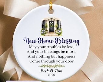 Personalized New Home Blessing Ornament | Housewarming Realtor Closing Gift | Custom Name & Year | Ceramic Keepsake | Christian Home Gift