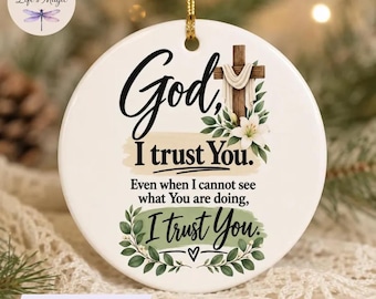 God I Trust You Ornament, Christian Faith Gift, Watercolor Cross Ceramic, Trust God Christmas, Religious Keepsake, Lily Cross Ornament