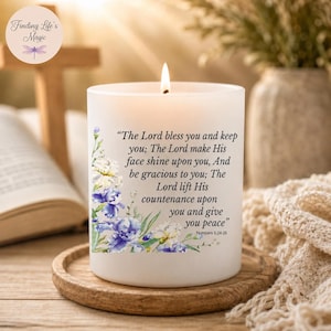 The Lord Bless You Candle, Personalized Christian Gift, Custom Engraved Lid, Numbers 6:24-26 Scripture Candle, Faith Gift for Her