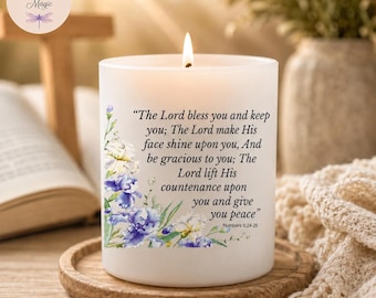 The Lord Bless You Candle, Personalized Christian Gift, Custom Engraved Lid, Numbers 6:24-26 Scripture Candle, Faith Gift for Her