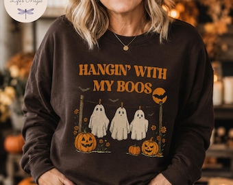 Hangin With My Boos Shirt, Cute Ghost Halloween Tshirt, Farmhouse Ghost Sweatshirt Hoodie, Halloween Tote Bag, Fall Ghost Graphic Tee Gift