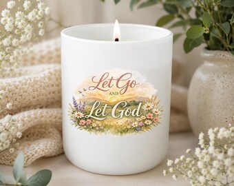Let Go and Let God Candle | Christian Gift for Women | Soy Wax Faith Candle | Religious Gift | Custom Engraved Lid | Inspirational Gift