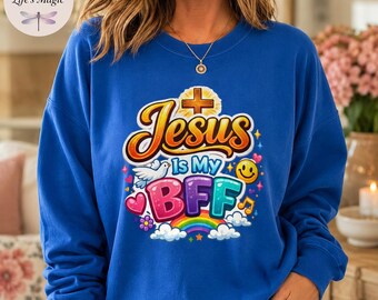 Jesus Is My BFF Shirt, Christian Top, Faith Tote Bag, Rainbow Dove Sweatshirt, Cute Religious Gift, Youth Kids Tee, Christian Gift for Her