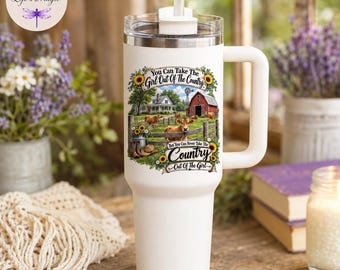 You Can Take The Girl Out Of The Country Stainless Steel Tumbler, Country Girl Travel Cup, Farm Life Tumbler, Western Cow Gift for Her