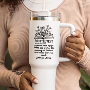 Personalized Booktrovert 40oz Tumbler With Handle Lid & Straw, Bibliophiles Gift For Librarian, Book Lovers Travel Mug Bookworms Custom Name