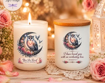 You Are Loved Beyond Measure Soy Candle, Christian Faith Candle, Owl Crescent Moon Gift, Jeremiah 31:3, Personalized Engraved Lid
