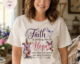 Faith Is Holding Onto Hope Comfort Colors Shirt and Tote Bag, Christian Shirt for Women, Floral Cross Tee, Inspirational Faith Gift for Her