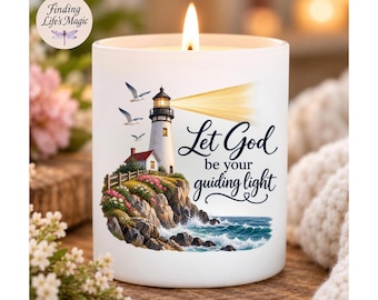 Let God Be Your Guiding Light Candle, Christian Lighthouse Soy Candle, Personalized Faith Gift, Scripture Candle, Trusting God's Guidance