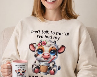 Funny Coffee Shirt Don’t Talk To Me Till I’ve Had My Moofee Tee, Highland Cow Farm Animal Shirt, Morning Mood Shirt, Coffee Lover Gift