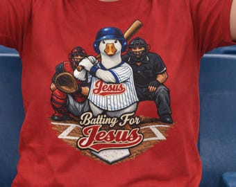 Batting For Jesus Shirt, Christian Baseball Tee, Funny Goose Baseball Shirt, Faith Sports Tee, Baseball Lover Gift, Baseball Dad and Mom