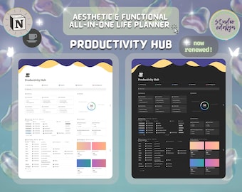 May include: A digital productivity planner with a white and black interface. The planner has a tab labeled "Productivity Hub" and includes sections for "To-Do", "Tasks", "Projects", and "Download Log".