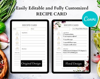 Recipe Book template, EDITABLE Recipe Sheet Template, Recipe Cards, Minimal Recipe Binder, Recipe Box, Food Planner Journal