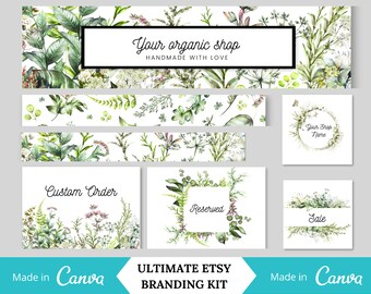 Greenery Etsy Shop Branding Kit - Etsy Shop Banner - Etsy Branding Kit - Etsy Shop Kit - Etsy Shop Banner Set - DIY Etsy Shop Banner - Canva