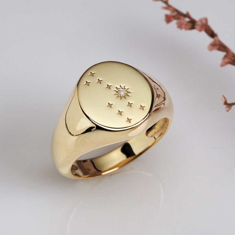 Star Signet Ring, Constellation Ring, Engraved Zodiac Ring, Engraved Star Ring, Zodiac Signet Ring, Pinky Ring, Signet Ring Women 