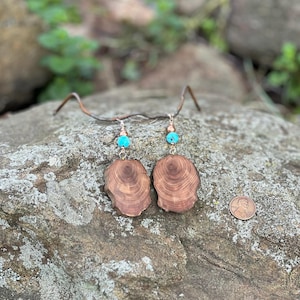 Pair of Eastern Red Cedar Driftwood earrings, Slices of Live Edge River Wood, Unique, one of a kind