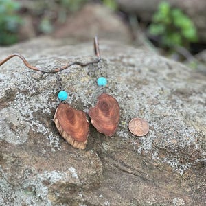 Pair of Eastern Red Cedar Driftwood earrings, Slices of Live Edge River Wood, Unique, one of a kind