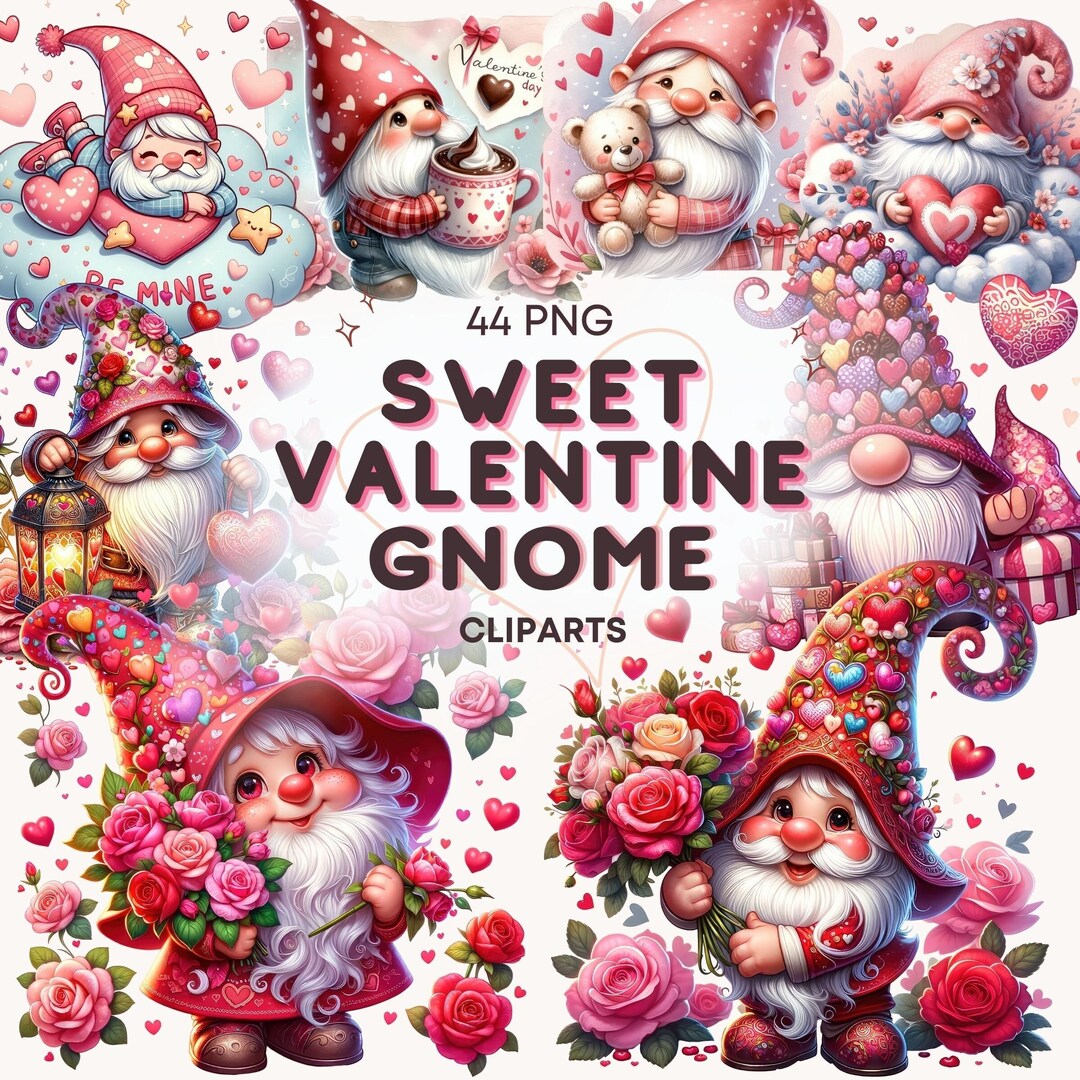Watercolor Sweet Valentines Gnomes Clipart, Festive Gnomes Clipart ...