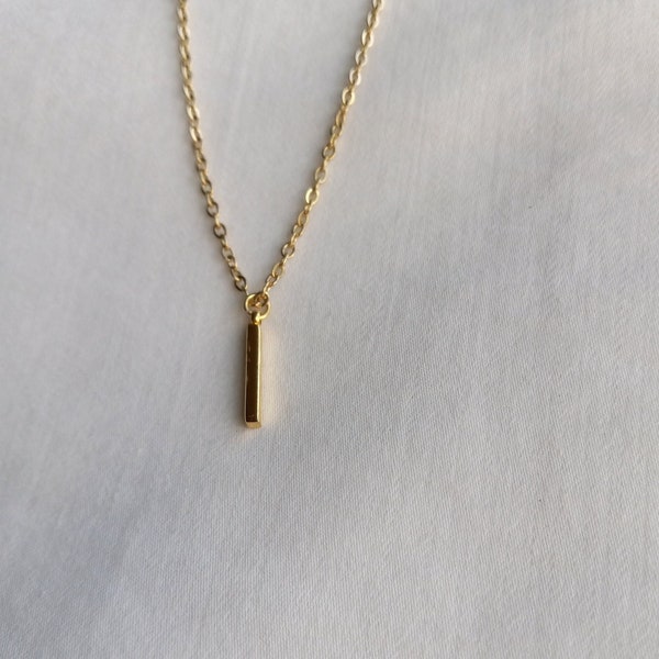 Gold Drop Bar Pendant/Gold Drop Bar Necklace/Delicate Rectangle Vertical Bar on Gold Plated Chain/Lovely to Wear For Any Occasion/Nice gift