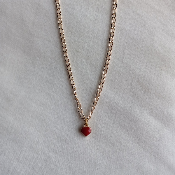 Tiny Red Heart Necklace/Tiny Red Heart Pendant/Dainty/Bridesmaid Gift/Mother's Day Gift/Sweetheart Gift