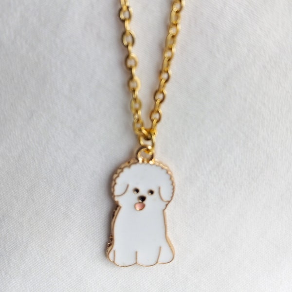 White Dog Pendant/White Dog Necklace/Sweet White Furry Dog With Pink Tongue/Lovely Gift For Dog Lovers