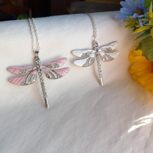 Dragonfly BIG Necklace/Dragonfly Big Pendant/White Pendant With Crystal Rhinestone/Pink Pendant With Crystal Rhinestone/Fun Necklace