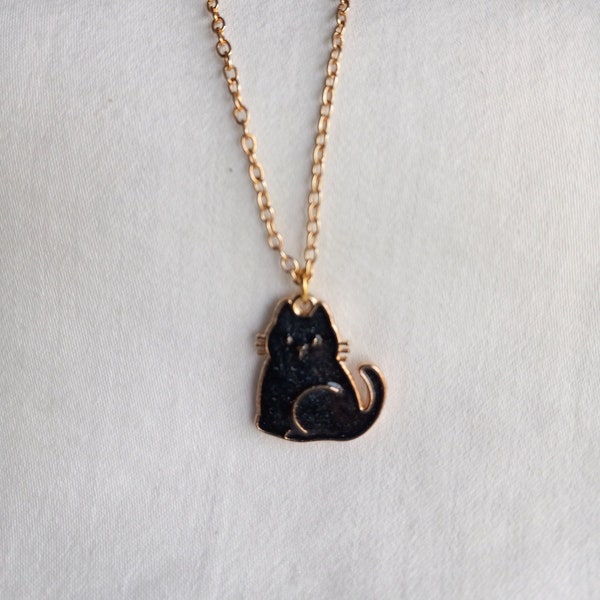 Black Cat Pendant/Black Cat Necklace/Gold Plated Black Cat Enamel Charm/Sweet Gift For Any Black Cat Lovers/Birthday Gift