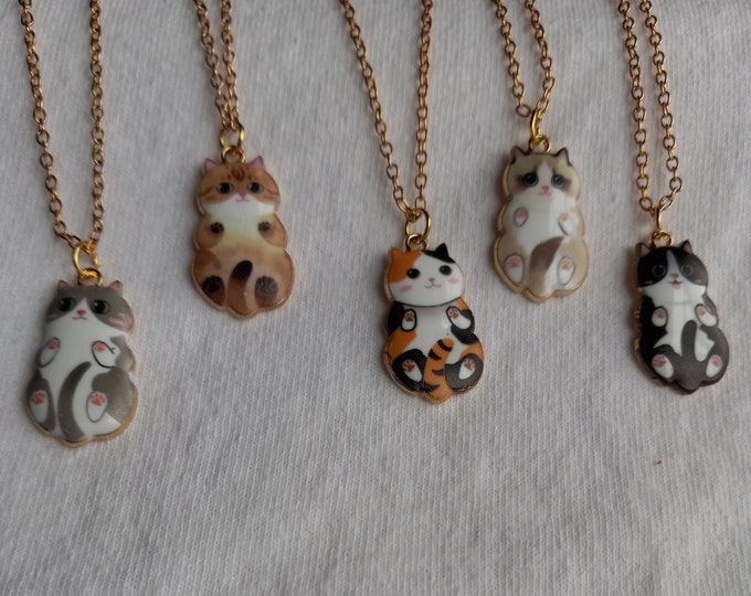 Dainty Cat Pendant/Cutest Kitten Necklaces/Five Little Gold Toned Kittens With White Tummies/Great For Cat Lovers/Birthdays/Thank You