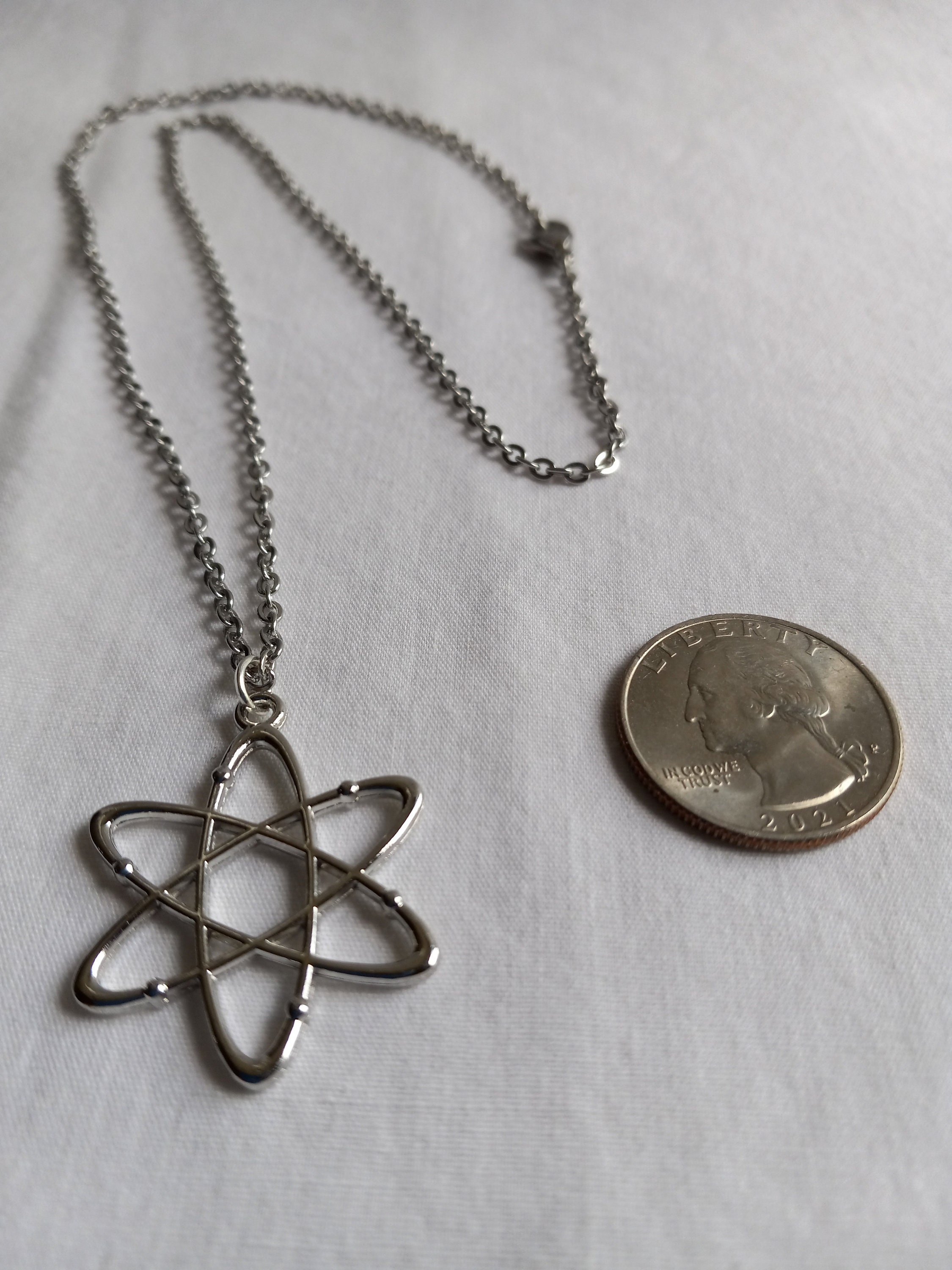 Atom Necklace. Silver Tone Atom Chemistry Science Pendant. Etsy