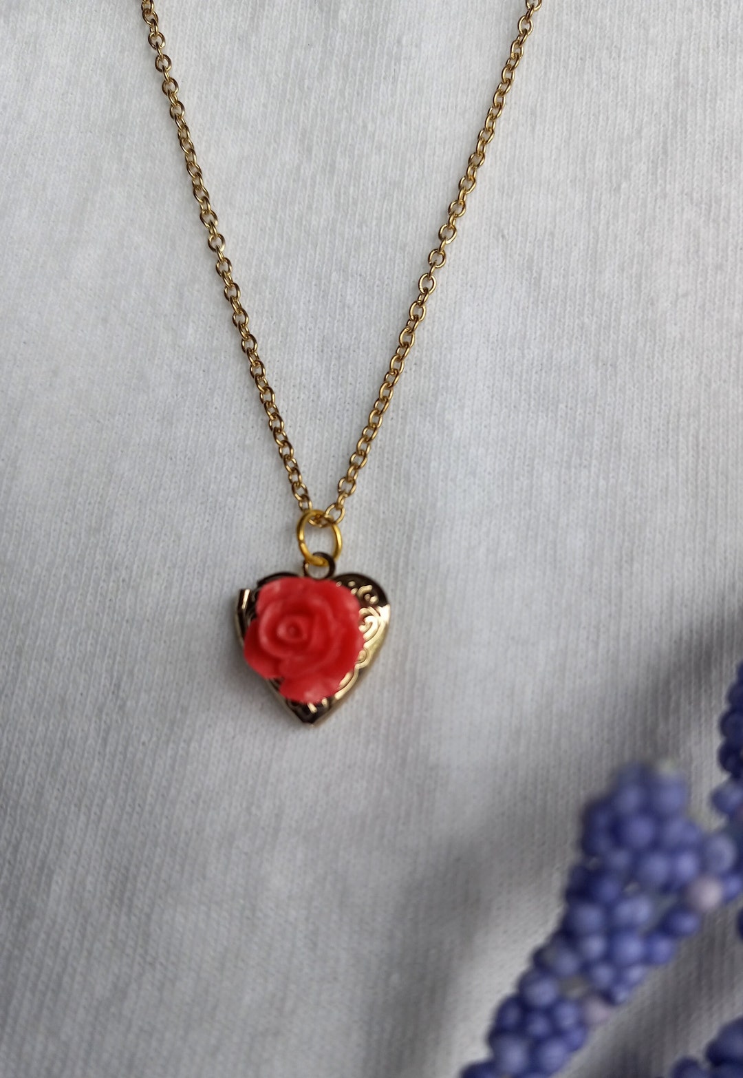 Heart Locket Photo Heart Locket Gold Heart Locket With Rose Etsy