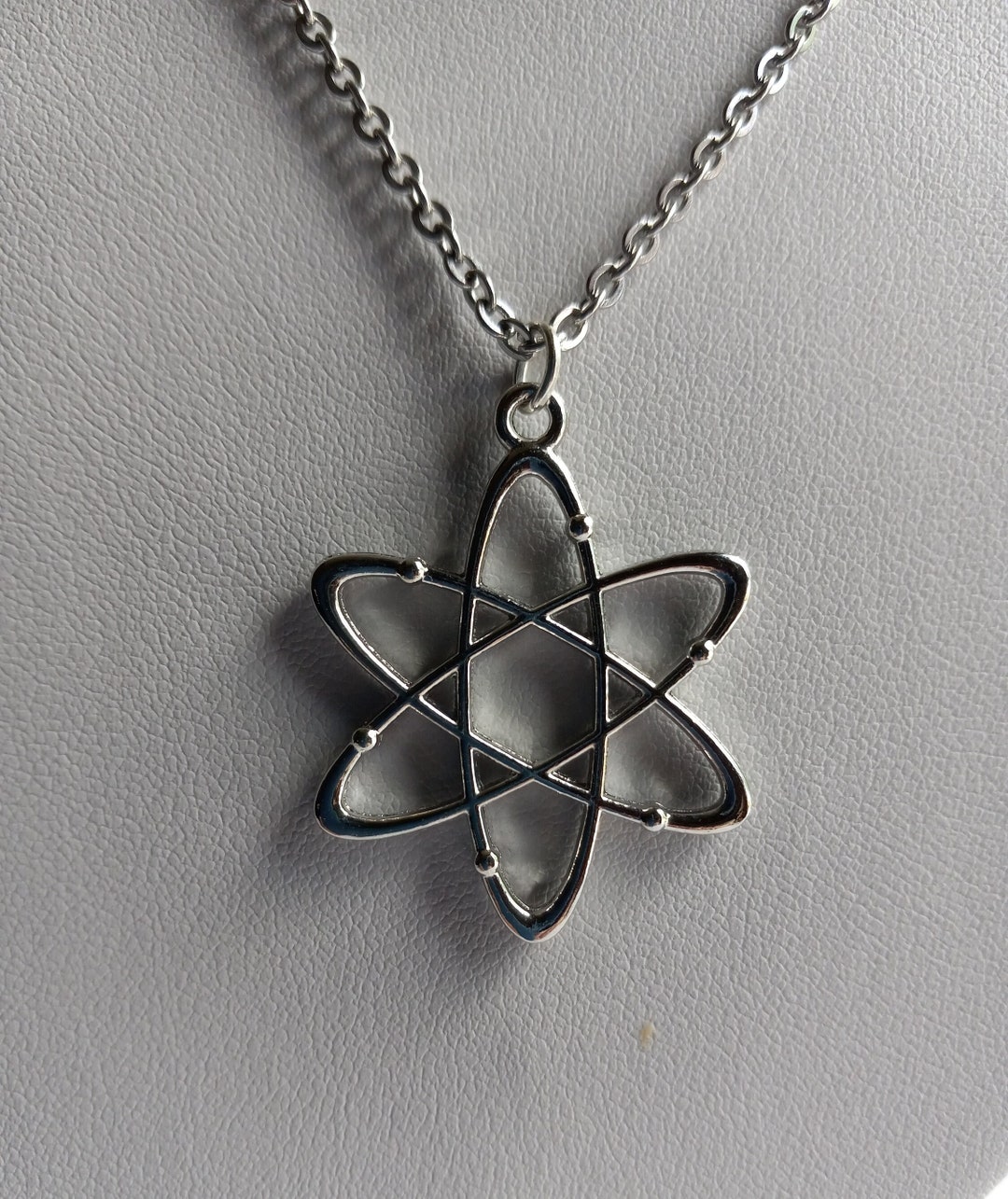 Atom Necklace. Silver Tone Atom Chemistry Science Pendant. Chemistry